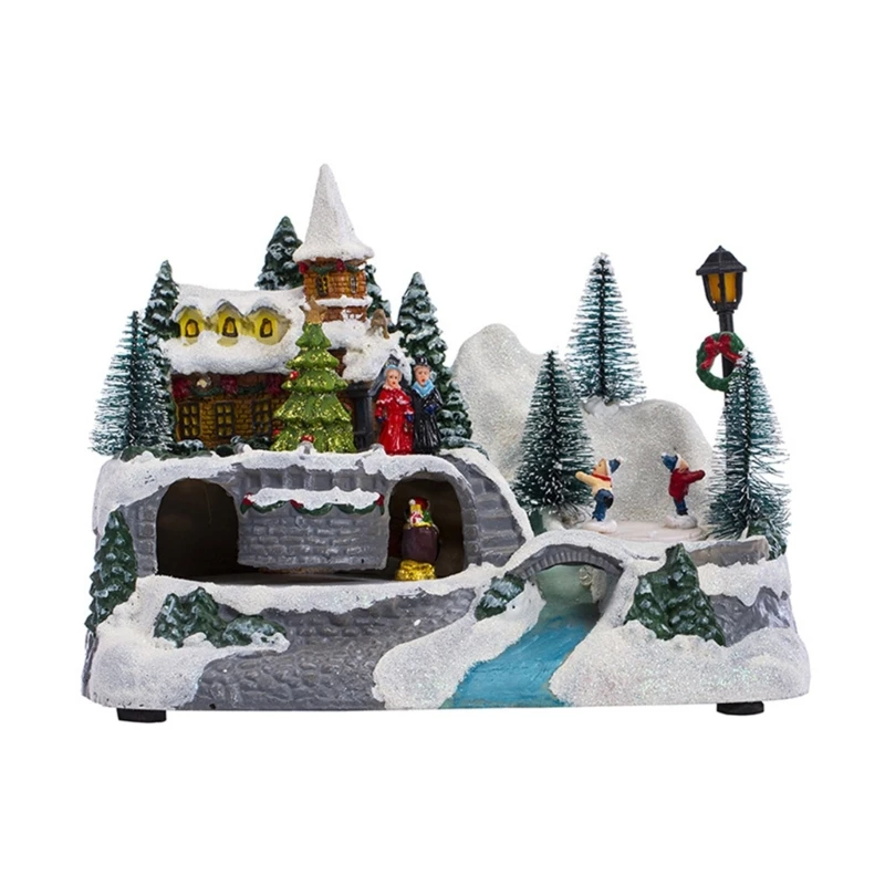 

Christmas Glowing Snow House Figurine Rotatable Bar Shop Decoration Gift