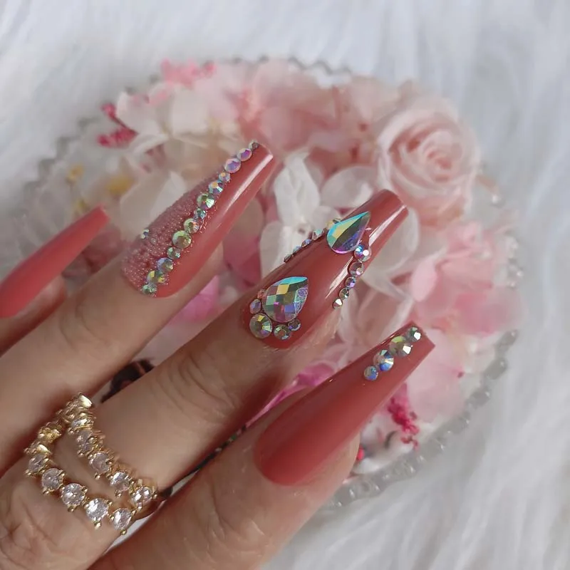 Роскошные ювелирные изделия Длинные накладные ногти в форме балерины