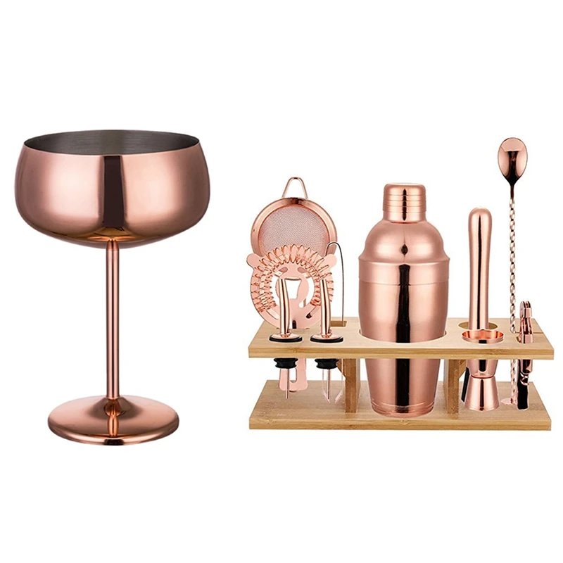 

1Pcs Luxury 304 Stainless Steel Cocktail Glass Rose Gold & 11 Pcs 750ML Cocktail Shaker Y Shiny Stainless Steel