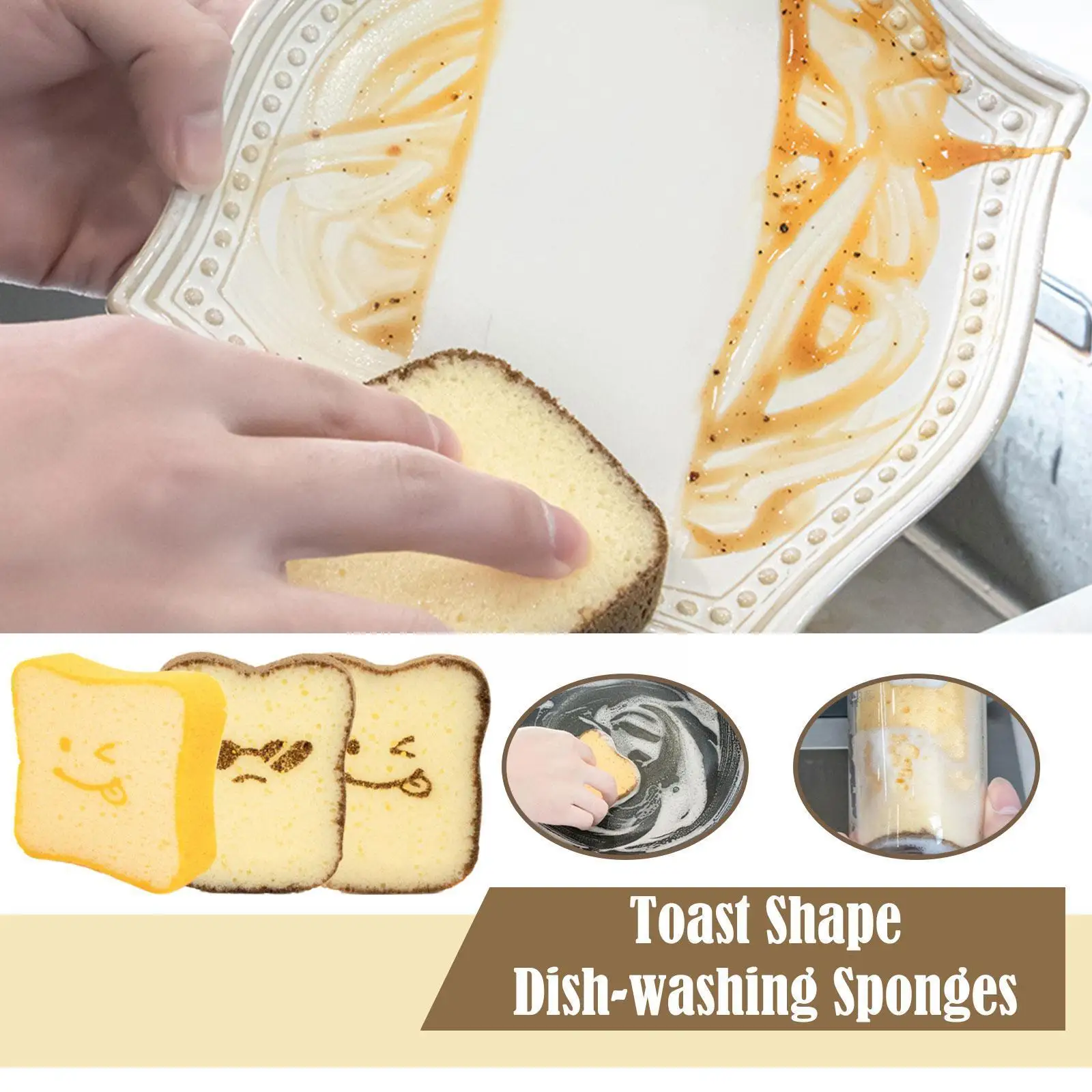 

Creative Toast Shape Dishwashing Sponges Washable Scouring Tools For Pots Dishes Kitchen Accessories Household Cleaning Gad J8N7