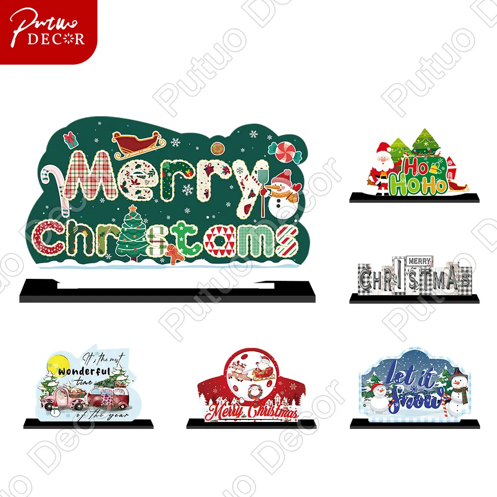 

Putuo Decor 2023 Merry Christmas Centerpieces Table Wood Sign Decorations Tree Navidad Gift for Navidad Gnome Xmas Tree Ornament
