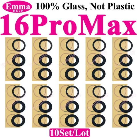 10 комплектов стеклянных линз для камеры iPhone 16 15 Plus 14 13 11 ProMax 12 Mini, задняя крышка камеры, объектив с наклейкой, клейкий ремонт