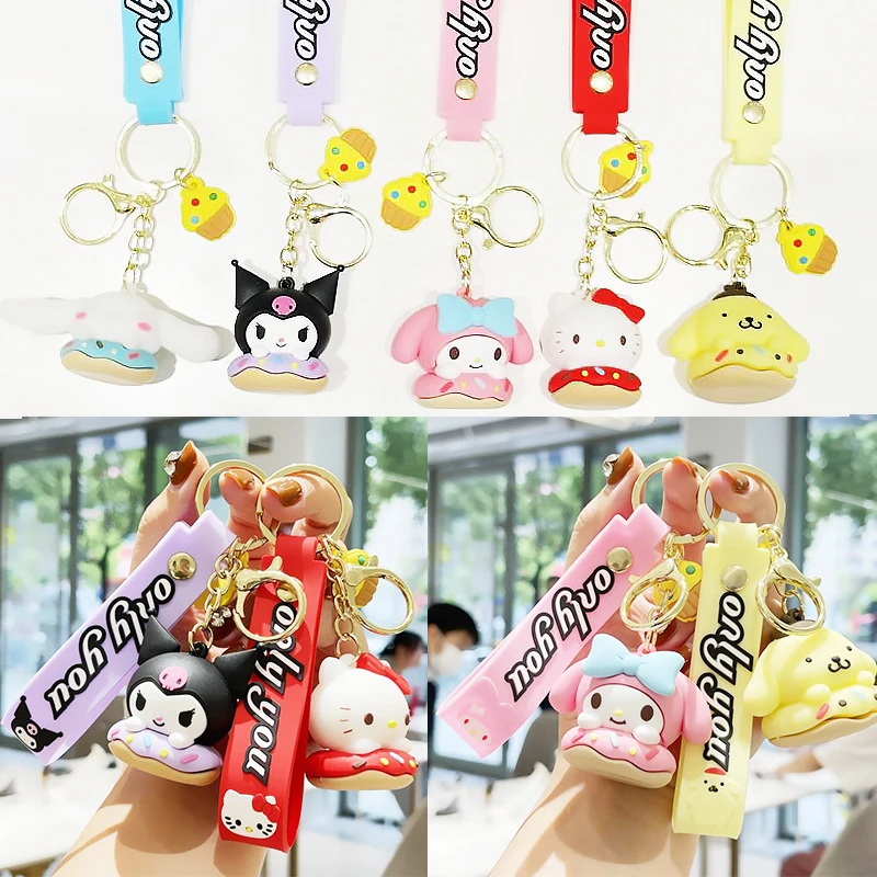 

Kawaii Anime Melody Kt Cinnamoroll Kuromi Doughnuts Key Chain Cartoon Key Buckle Key Ring Schoolbag Car Pendant Girl Kids Gift