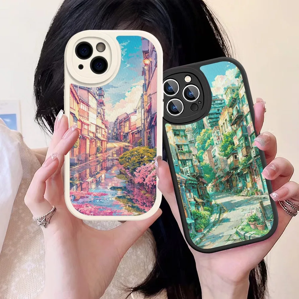 

Anime Scenery Landscape Phone Case Hard Leather For iPhone 14 13 12 Mini 11 14 Pro Max Xs X Xr 7 8 Plus Fundas