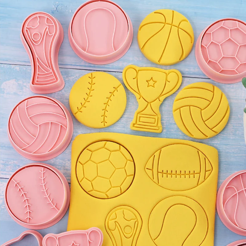 

8Pc Soccer Football Shaped Cookie Mold Sports Series Cookie Cutter School Party Biscuit Embosser Stamp Fondant Decorating Tools