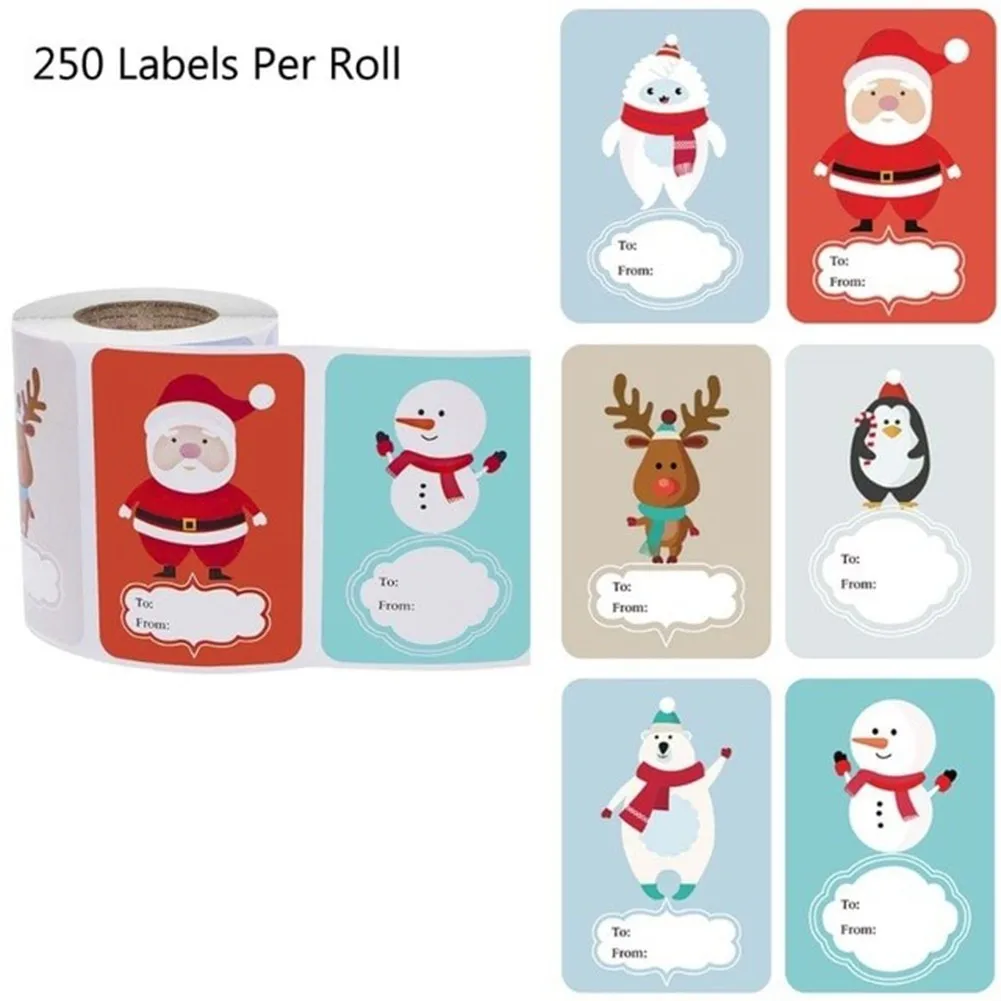 

1 Roll (250 Pieces) 6 Designs Sticky Christmas Gift Name Tags Seal Label Packaging Sticker Package Supplies