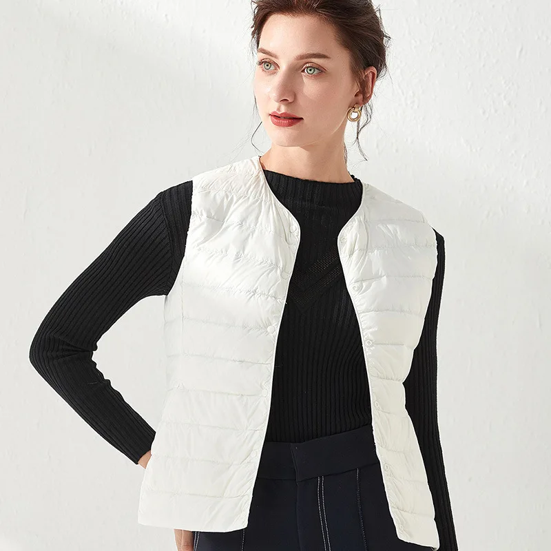 

Light and Light Down Jacket for Women, Warm Vest without Collar, Thin, Short, Slim-Fit, Winter, Autumn