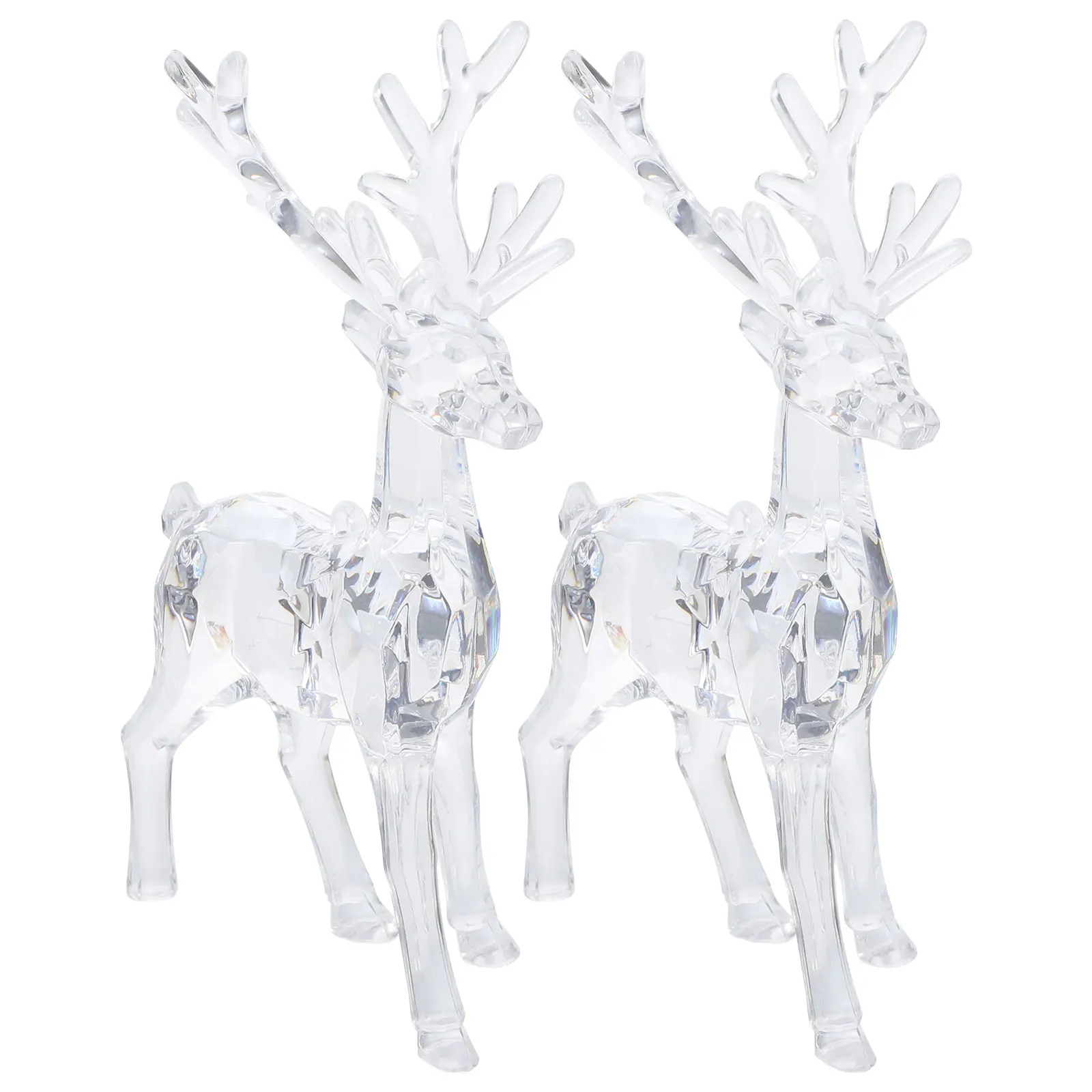 

2pcs Crystal Deer Elk Figurines Clear Animal Shaped Miniatures Transparent Sculpture Ornaments Home Office Desktop Decor Gifts