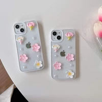 transparent glitter 3d flower peachblossom pearl clear phone cases cover for iphone 11 12 pro max xr xs 13 pro max 7 8 plus case