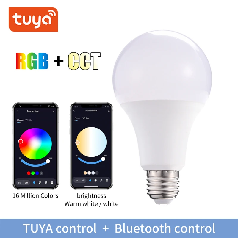 

Умная Bluetooth-лампа Светодиодная Tuya B22 E27, 85-265 в, RGB + CCT, с функцией таймера