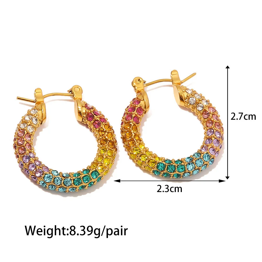 Stainless Steel PVD 18K Gold Plated Tarnish Colorful Crystal U Shape Twist Hoop Earrings For Woman Jewelry Wholesale 2023 Trendy