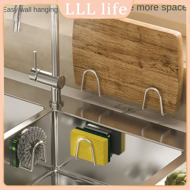 

Sink Wall Rack Punch-free Self Adhesive Hook Acrylic Kitchen Storage Rack Durable Drain Rack Stainless Steel Non-perforated