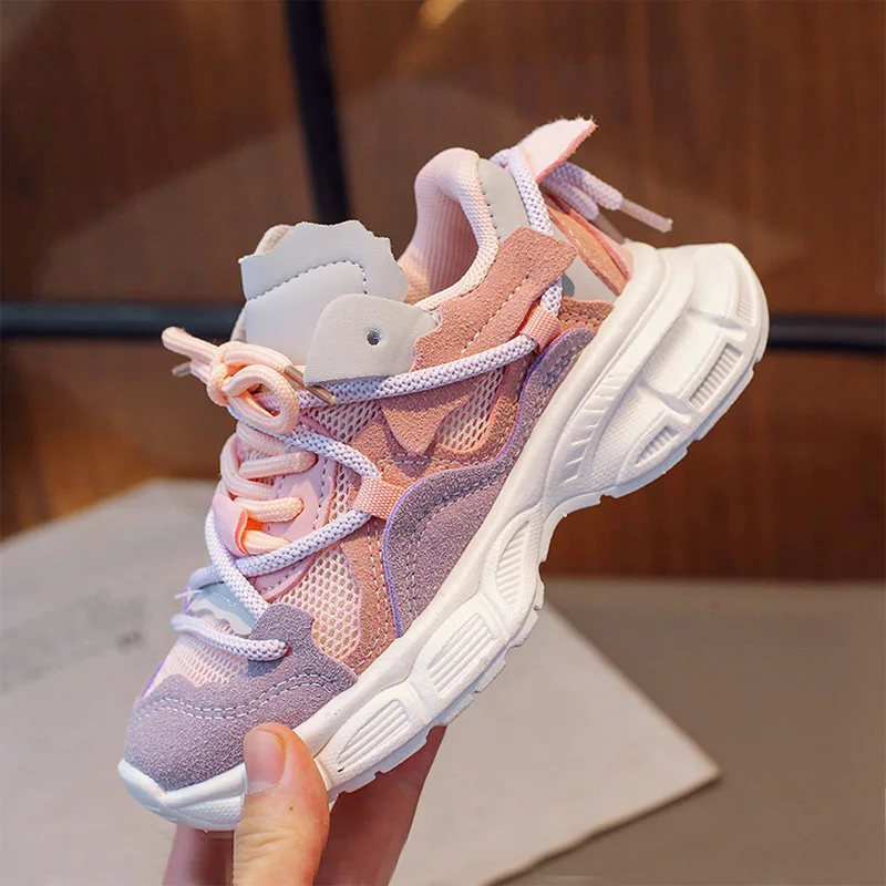Suede Mesh Splicing Kids For Girls Boys Casual Sneakers 2023 Children Walk Sports Basketball Trainers 21-36