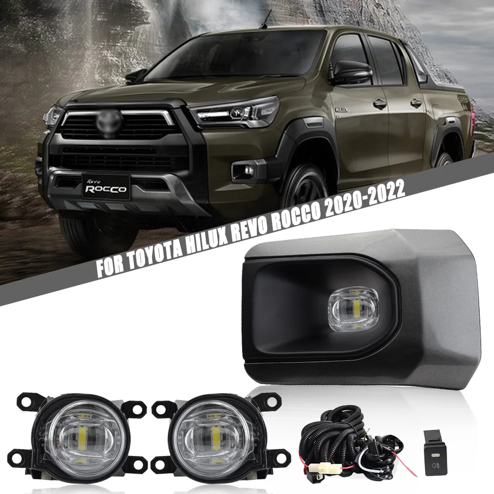 Fog Lights Replacement For Toyota Hilux Revo Rocco 2020-2022, LED Fog Lamp Front Driving Fog Light Kit with Bezel Cover