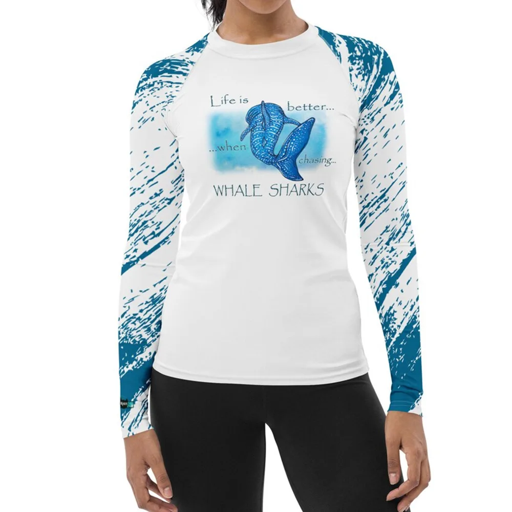 Women Rash Guard Long Sleeve UV 50+ Sun Protection Fish T Shirts Skin Dive Top Beach Swimwear Surfing Clothes Floatsuit Skating