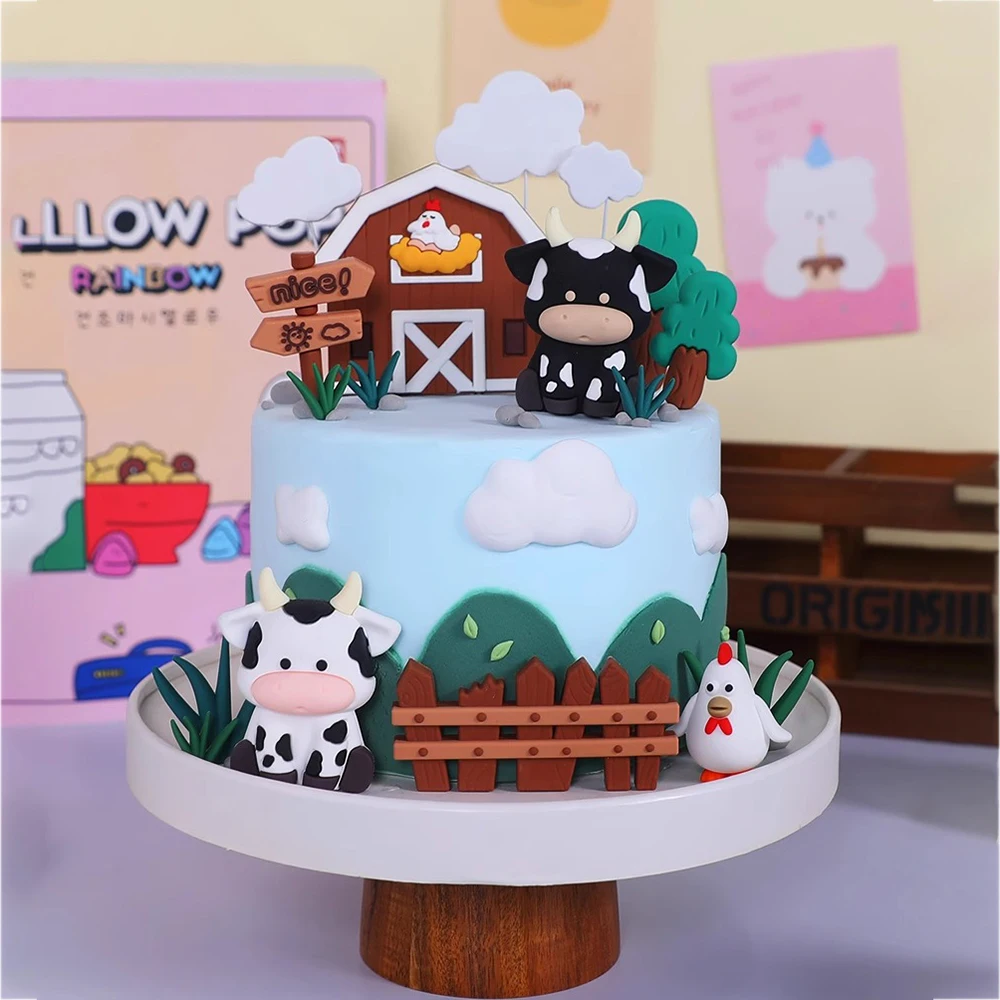 Топпер на фермерскую тематику для тортов белые черные тематические украшения в