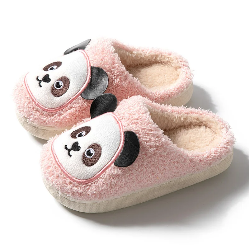 Brand kids panda slippers for children flat floor shoes cute girls cartoon animal fluffy slides non-slip babi fur slippers