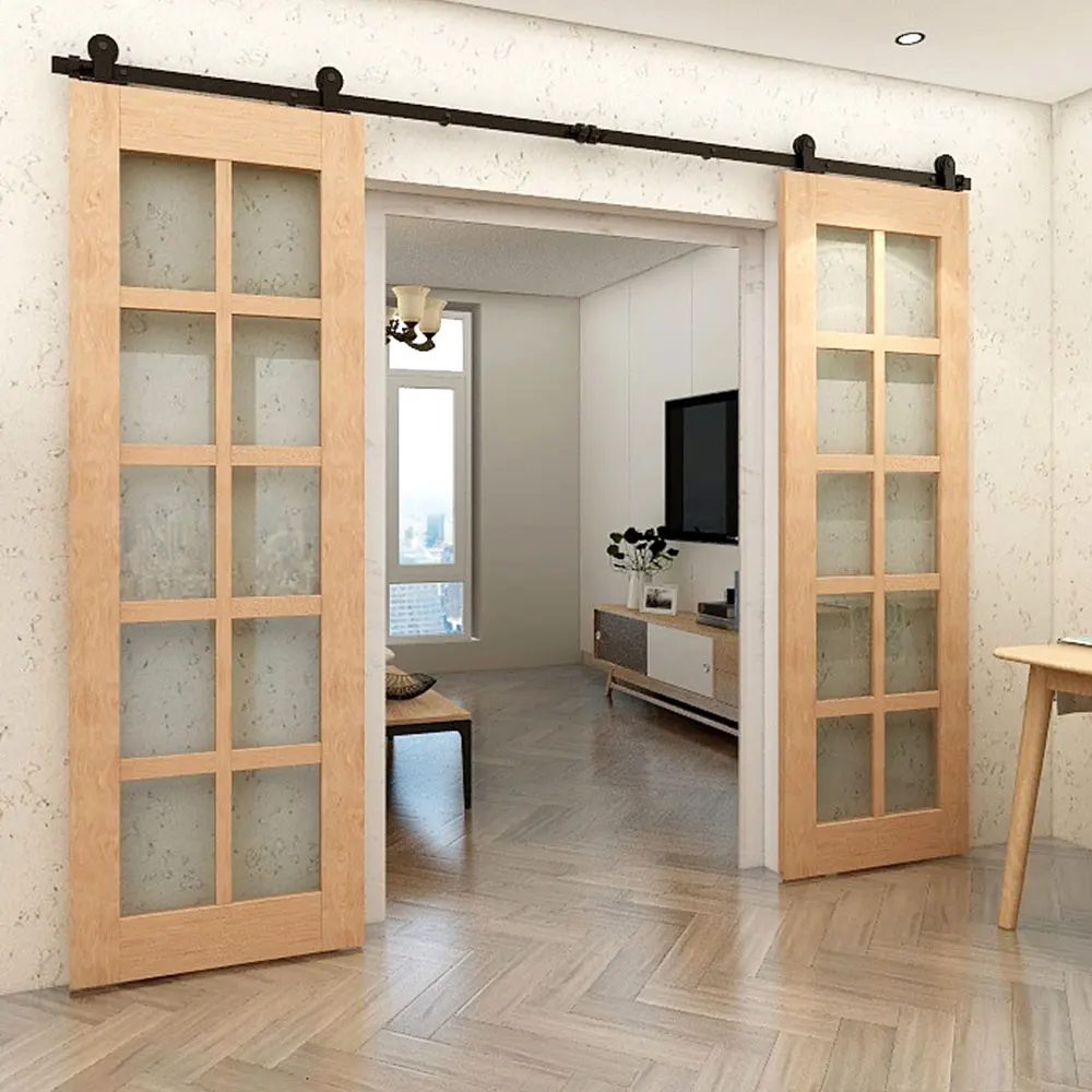 

Sliding Barn Door Hardware Kit Heavy Duty Smoothly and Quietly Easy to Install Fit Double Door Panel T Type Roller Hangers Black