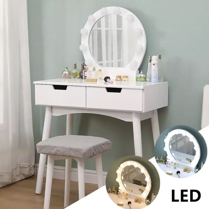 

Dressing Table For Bedroom And Dimmable Light Mirror Jewelry Makeup Organizer Drawers Of Modern Dresser With Stool 80cm HWC