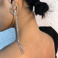 fashion long heart tassel crystals drop earrings for women vintage jewelry modern party wedding bridal trendy cz dangle earrings