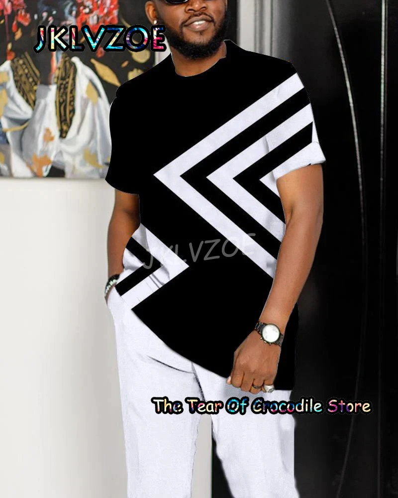 Men's Trousers T Shirt 2 Piece Sets Short Sleeve Tee+Long Pants Suit Men Tracksuit 3D Printed Oversized Summer Streetwear Clothe