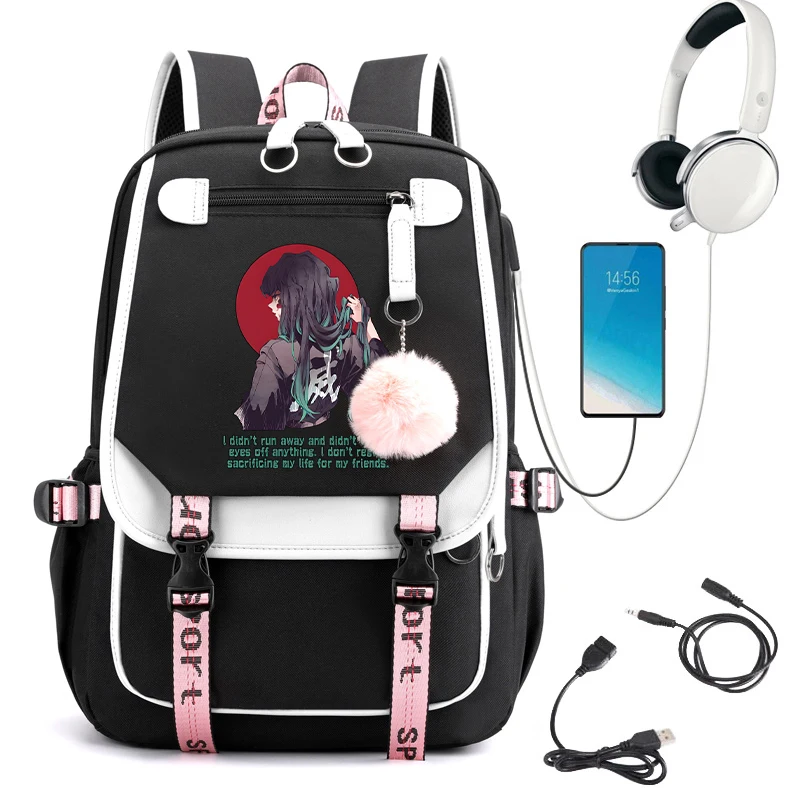 

Demon Slayer Kimetsu No Yaiba Anime Backpack USB Charging Backpack Travel Laptop Rucksack Muichiro Tokito School Bagpack Mochila