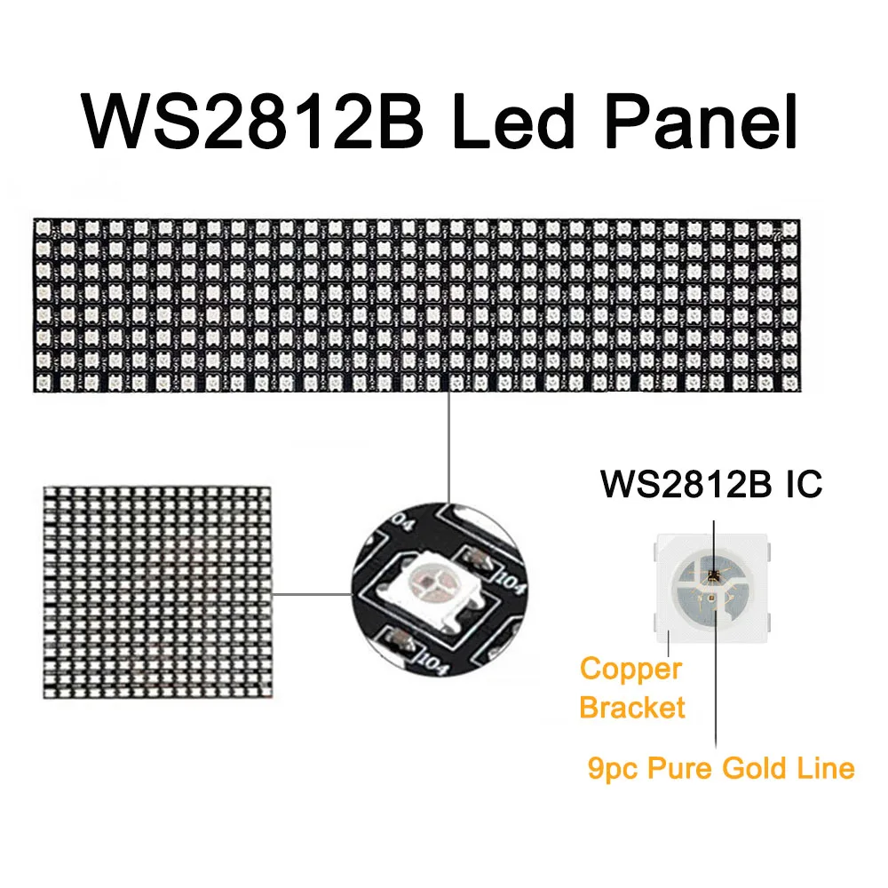 

WS2812B 8x32 16x16 Led Pixel Panel WS2812 IC Pure Gold Line Led Flexible Module Individually Addressable DC5V
