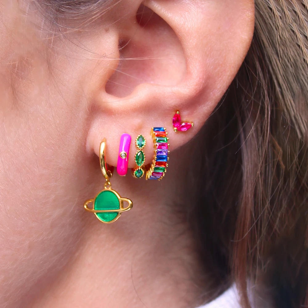 

Серьги-кольца женские из нержавеющей стали с разноцветным цирконом, 2022