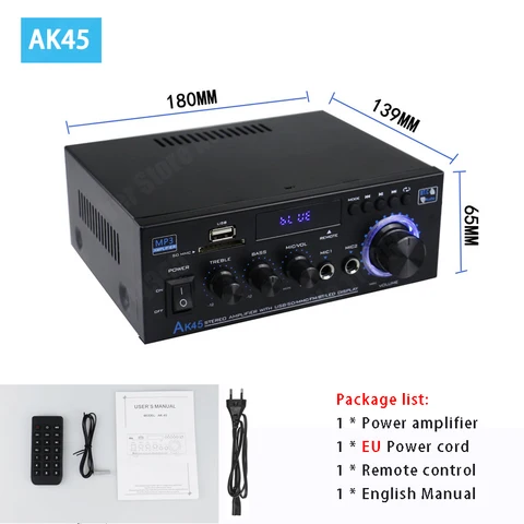 Усилитель мощности AK35/AK45 800 Вт, 2-канальный Bluetooth мини Hi-Fi усилитель звука для домашнего кинотеатра, поддержка караоке, FM, USB, SD, микрофона, усилитель
