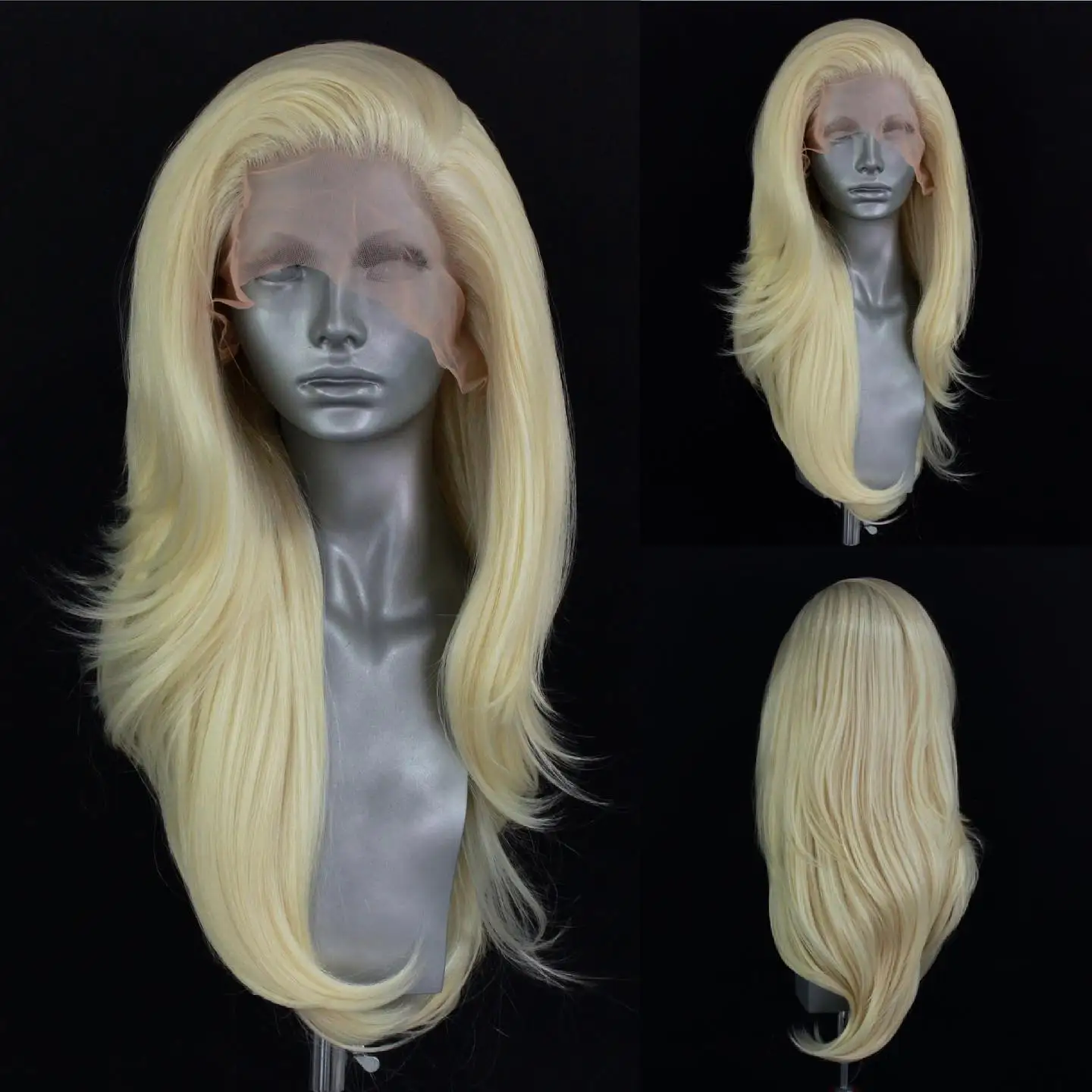 

613 Blonde Pink Colored Straight Glueless Heat Resistant Fiber Hair Synthetic Lace Front Wigs for Women with Free Part