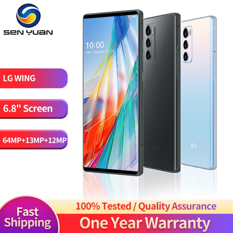 Оригинальный телефон LG WING 5G, мобильный телефон LMF100N, LMF100VM, 6,8 дюйма, 8 ГБ ОЗУ, 128 Гб/256 Гб ПЗУ, 4G LTE, смартфон Android с восьмиядерным процессором