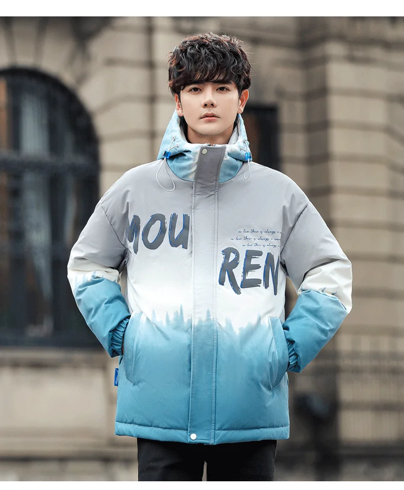 Hip Hop Thick Gradient Parkas Winter Mens Hooded Cotton-Padded Jackets Youth Harajuku Warm Down Coats Male Outwear Tops Clothing