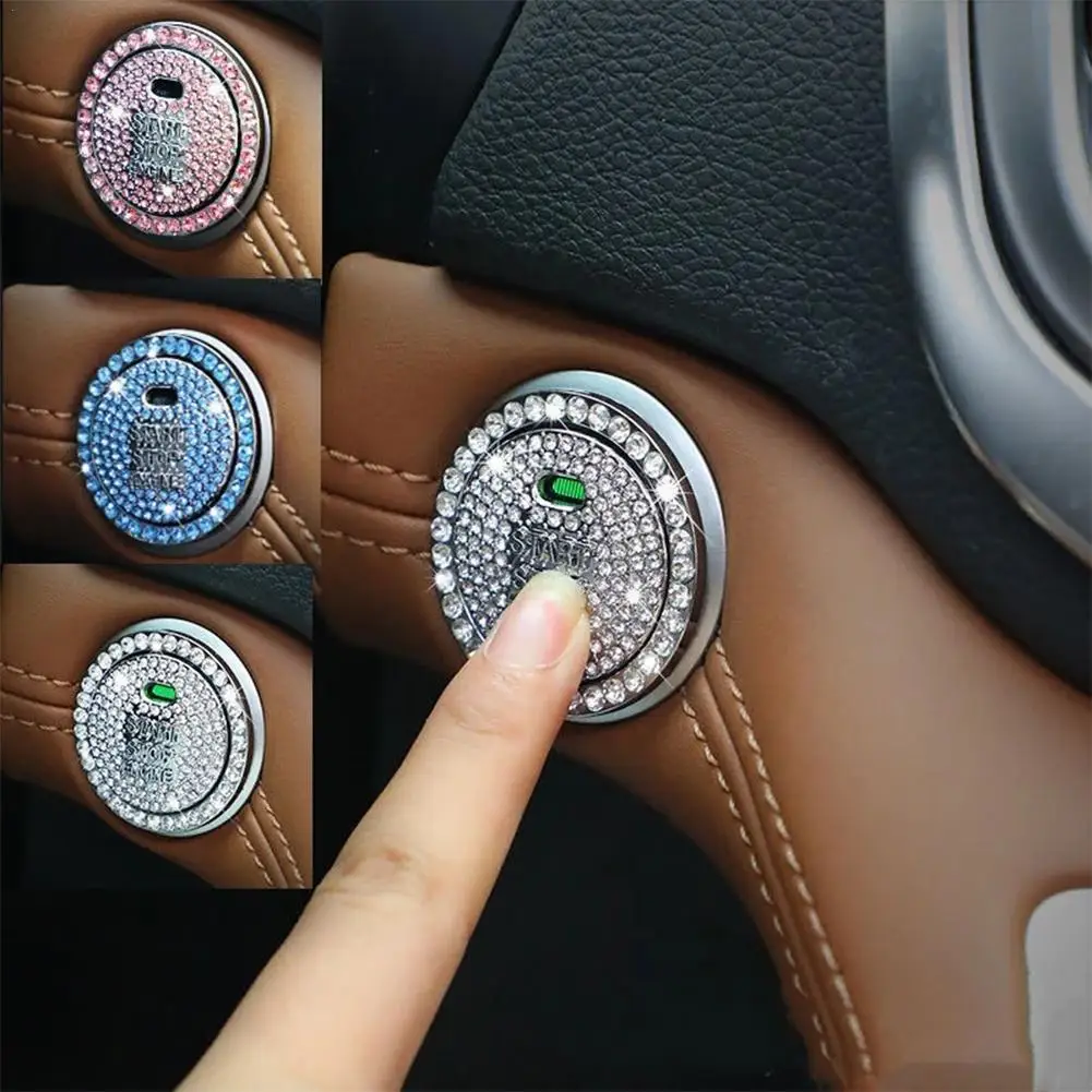Auto Ein-klicken sie auf Start Taste Innen Motor Zündung Start Stop Taste Schutzhülle Kristall Dekoration Auto Zubehör