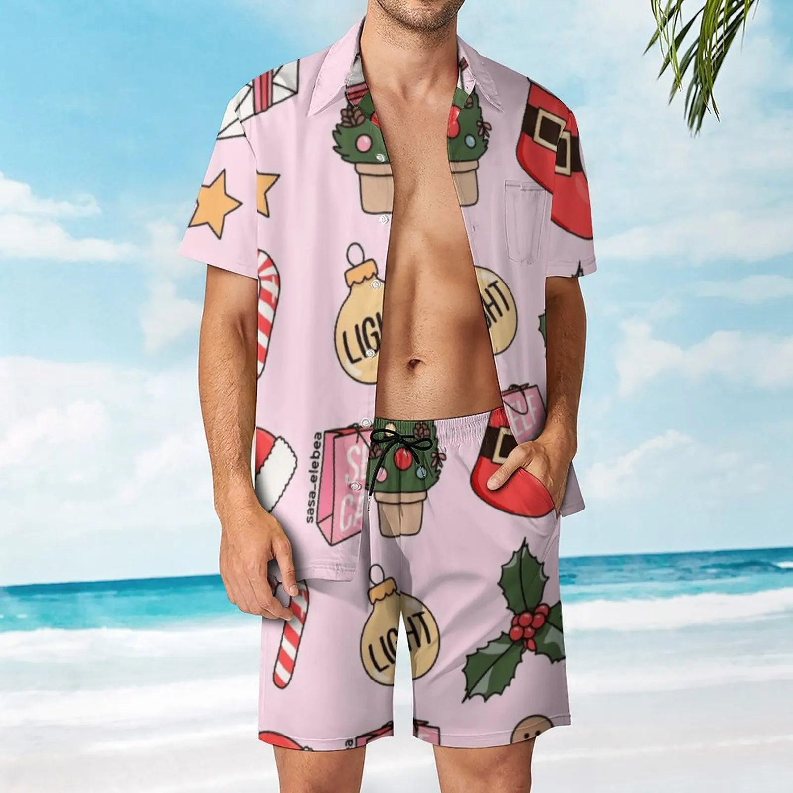 

Christmas by Sasa Elebea Men's Beach Suit Graphic Cool 2 Pieces Suit High Quality Leisure Eur Size