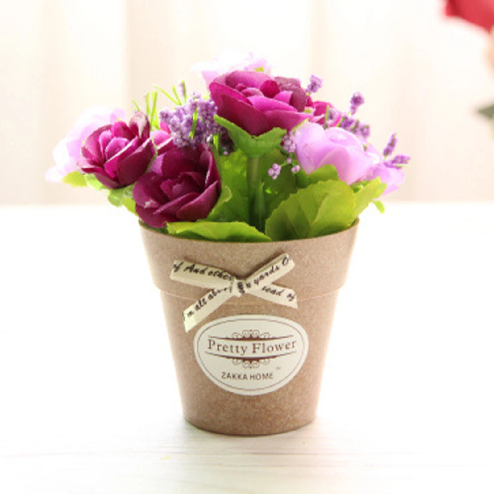 Искусственная Роза пластиковый цветочный горшок с бантом искусственный цветок