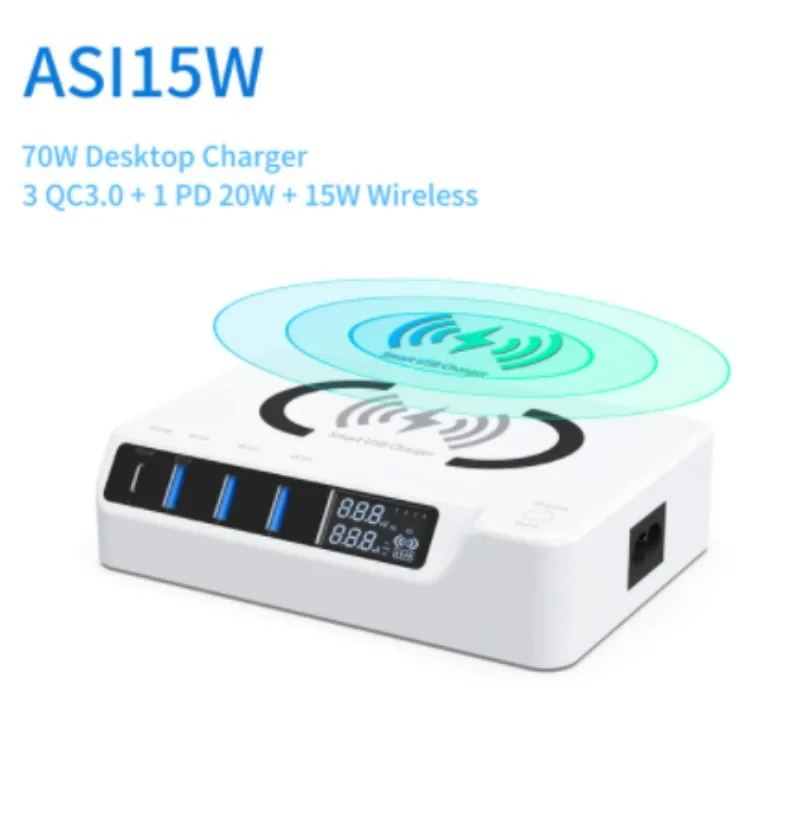 

ILEPO 4Port USB Charger Quick Charge 3.0 Adapter HUB Wireless Charger Charging Station PD Fast Charger For iPhone iPad Xiaomi