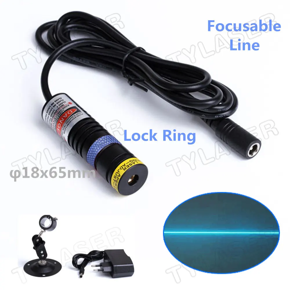 Glass D18X65 Focusable 488nm Blue Line 10mw 20mW 30mW 60mW Laser Module for Cutting Positioning Free with Standard Bracket