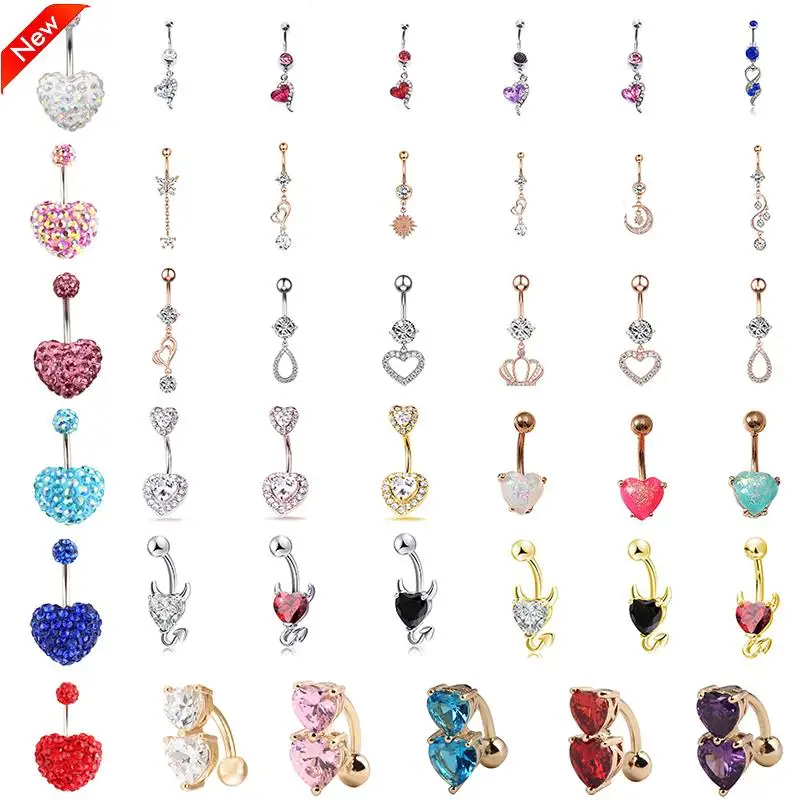 

1pc Love Heart Dangled Belly Navel Piercing Button Ring Shinny Crystal Piercing Belly Charming Oreja Body Jewelry for Woman