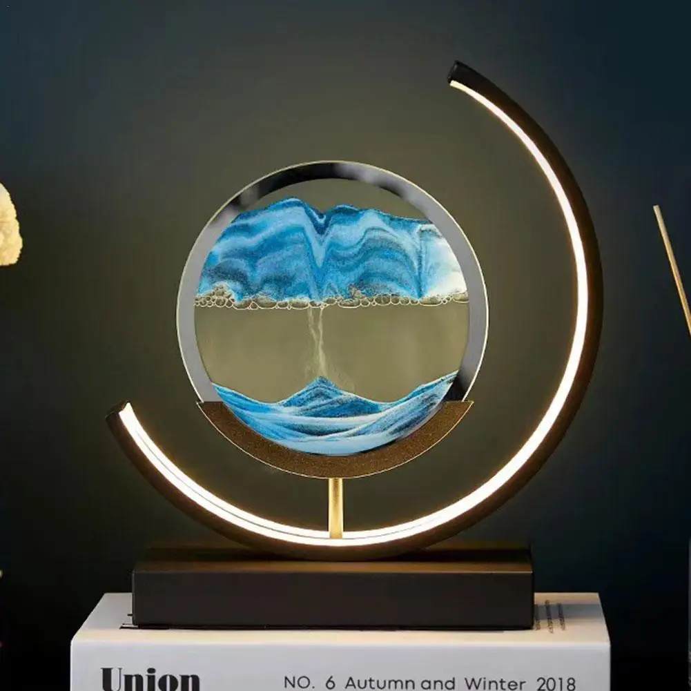 

LED Quicksand Painting Hourglass Art Unique Decorative Sand Painting Night Light Bedroom Decoration Glass Hourglass Table Lamp
