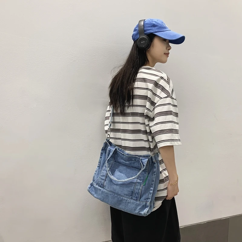 dżinsowych torebek dla kobiet Design Torba na ramię z zamkiem błyskawicznym Jeans Shoppers Bag Canvas Messenger Y2K Satchel Eco Korean Handbags