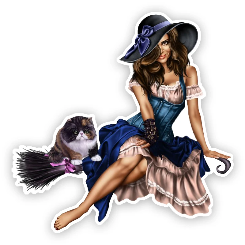 

Забавная Ведьма и метла, автомобильные наклейки, мотоциклетная виниловая наклейка, водонепроницаемое ветровое стекло, автомобильные аксессуары # S90359