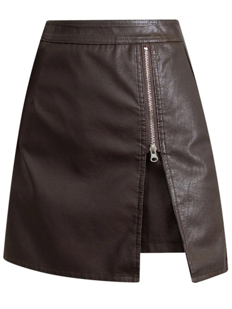 Lautaro весна лето мини черная коричневая мягкая юбка из искусственной кожи женская
