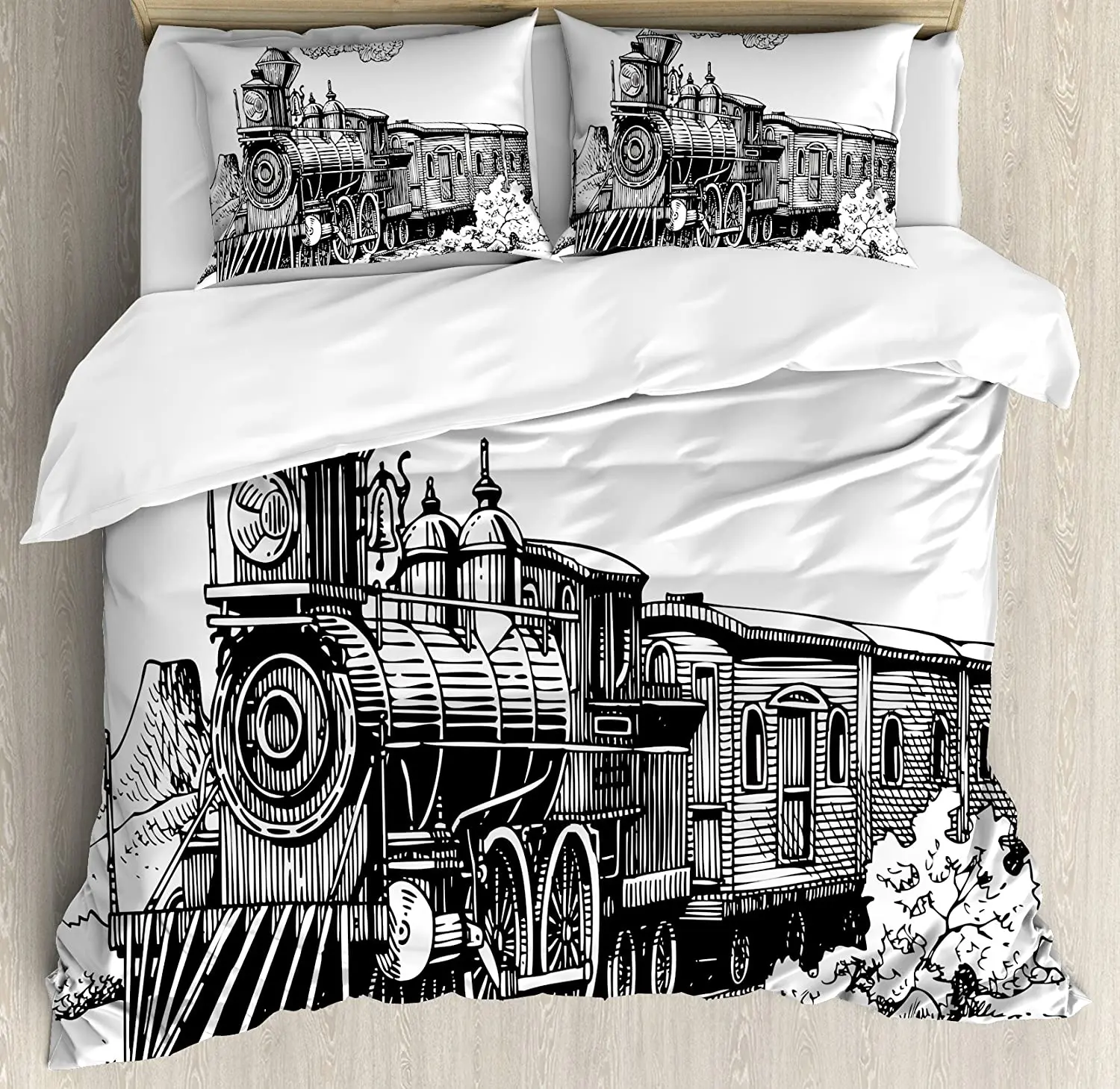 

Steam Engine Bedding Set For Bedroom Bed Home Rustic Old Train in Country Locomotive Woode Duvet Cover Quilt Cover Pillowcase