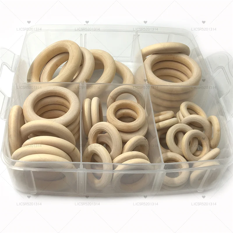 

Baby Wooden Teether Nature Montessori Baby Toy Organic Infant Teething Teether Toy Accessories Wooden Ring Set Necklace Toy Gift