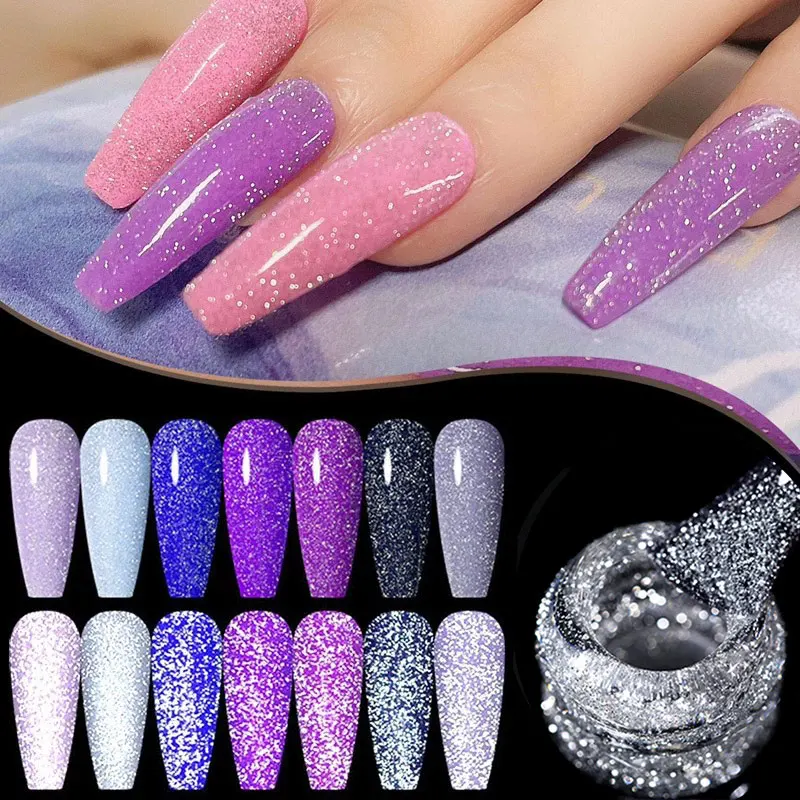 

LILYCUTE 7ml Reflective Nail Gel Polish Sparkling Effect Top Coat Glitter Iridescent Semi Permanent Soak Off UV LED Gel Varnish