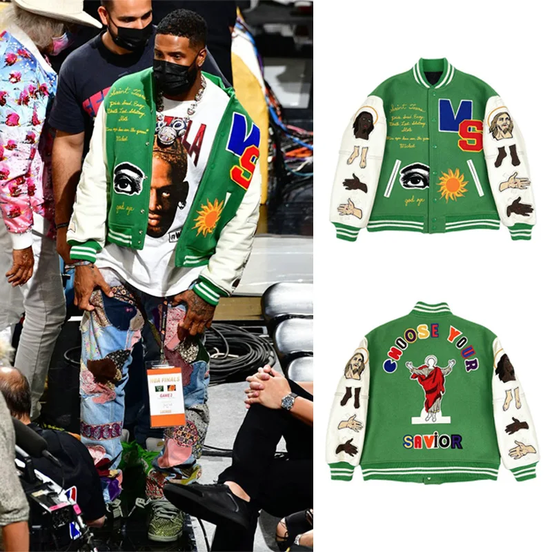 

New Baseball Jackets Men Embroidery Patchwork Letter Hip Hop College Varsity Jacket Vintage Bomber Coat Couple Streetwear Green