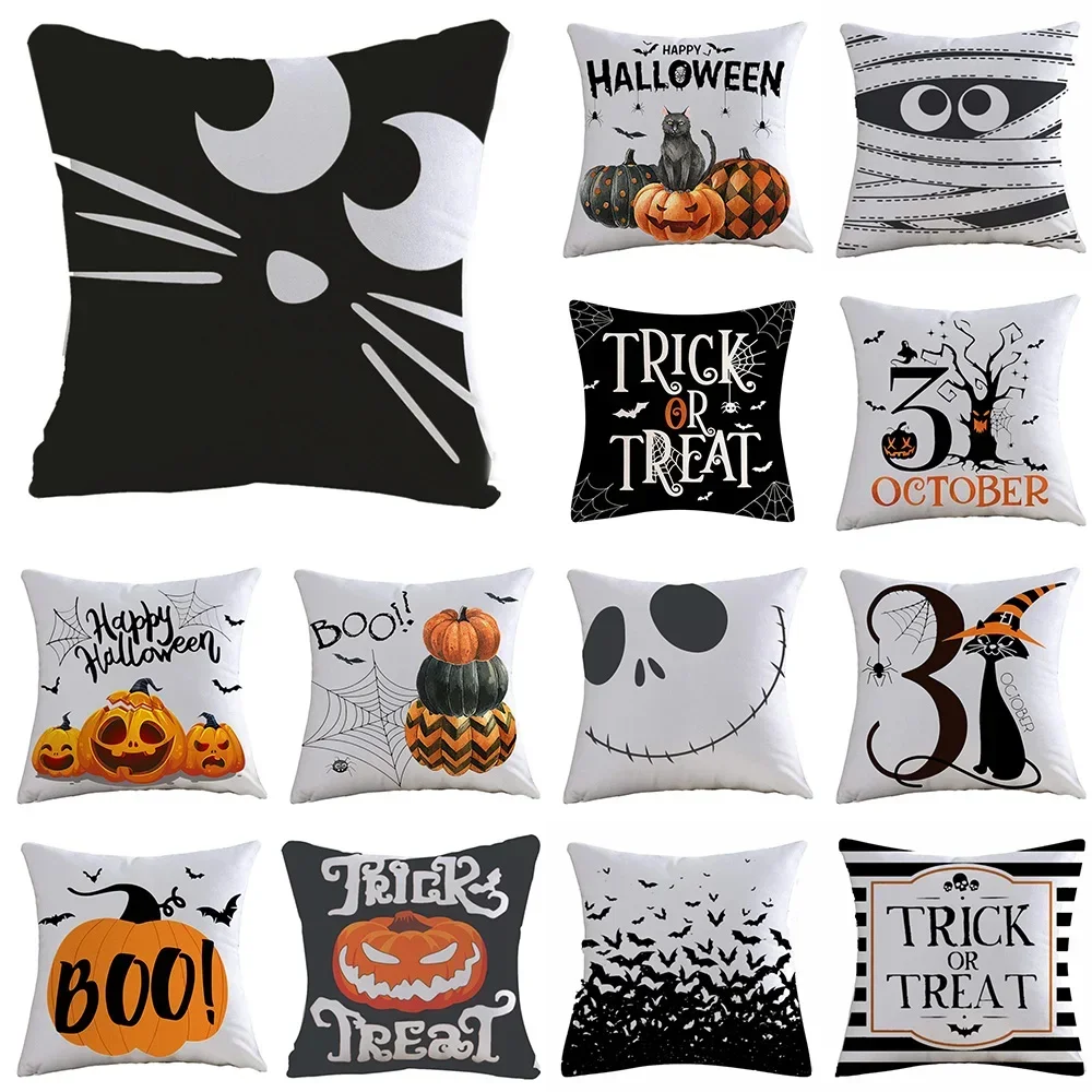 

Happy Halloween Cute Spooky Pumpkin Bat Print Pattern Cushion Cover Home Living Room Sofa Decor Throw Pillow Cover 45x45cm