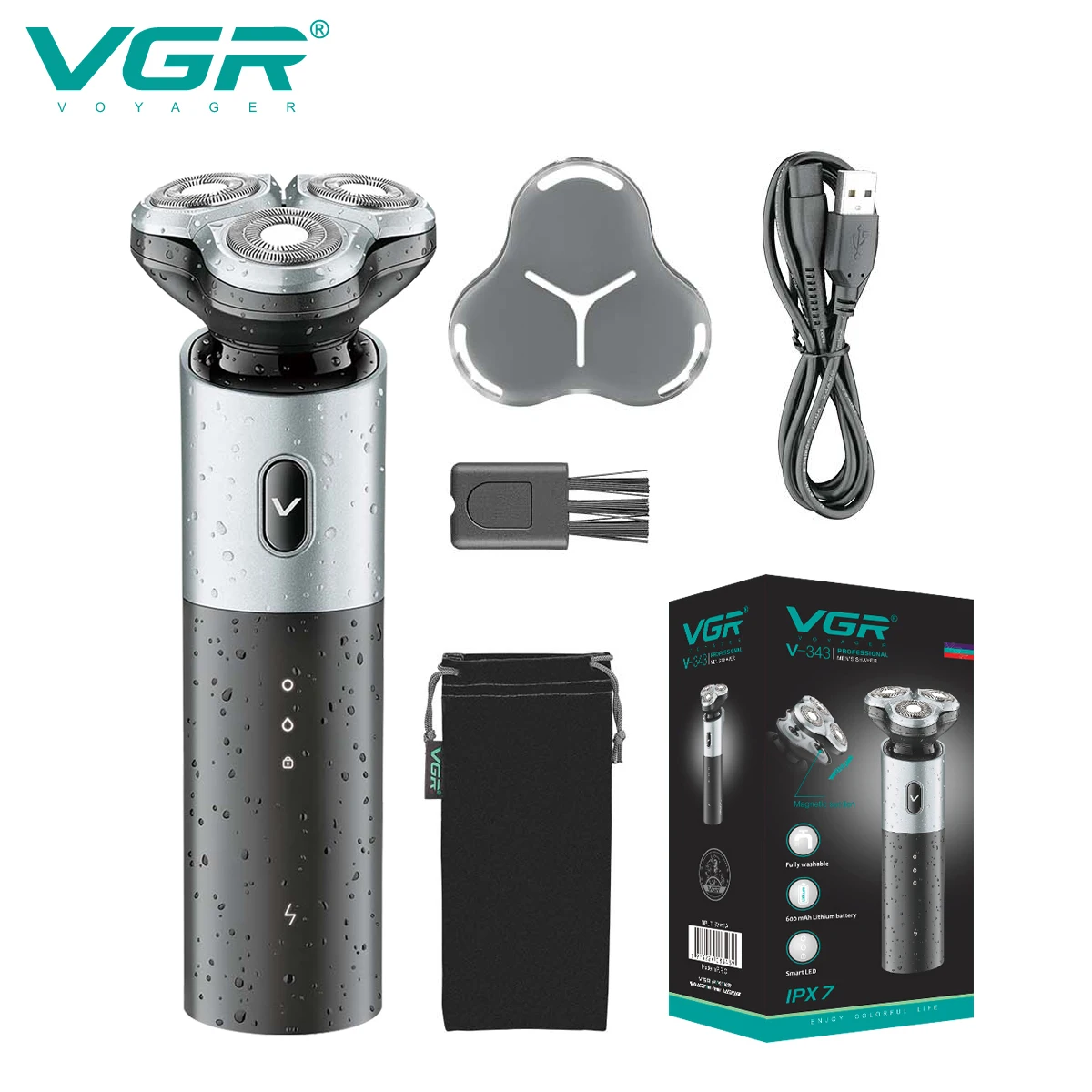 

VGR Электробритва Профессиональный Бритва для бороды Ротационное тройное лезвие Триммер для бороды Моющийся IPX7 USB перезаряжаемый бритва для...
