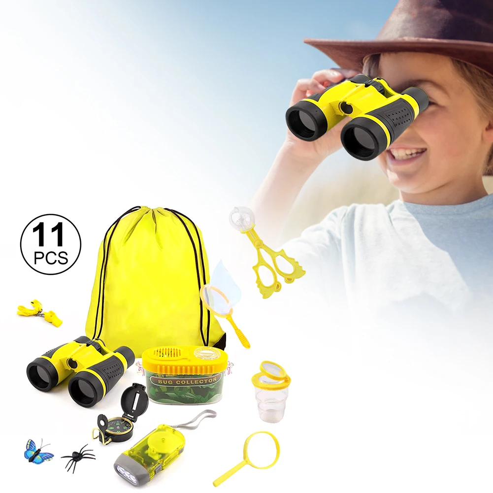 

10PCS/Kit Kids Explorer Kit Outdoor Camping Kit With Drawstring Bag Binoculars Educational Nature Exploration Toys