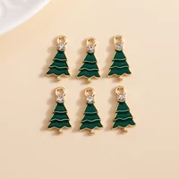 10pcs 9x19mm cute alloy enamel christmas pine tree charms for jewelry making new year diy earrings necklaces crafts decorations